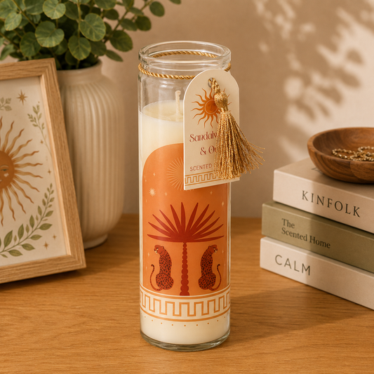 Sunset Leopard Tube Candle Sandalwood and Oud