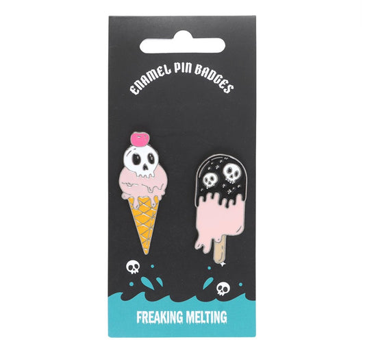 Enamel Freaking Melting Ice Cream Pin Badges Set of 2