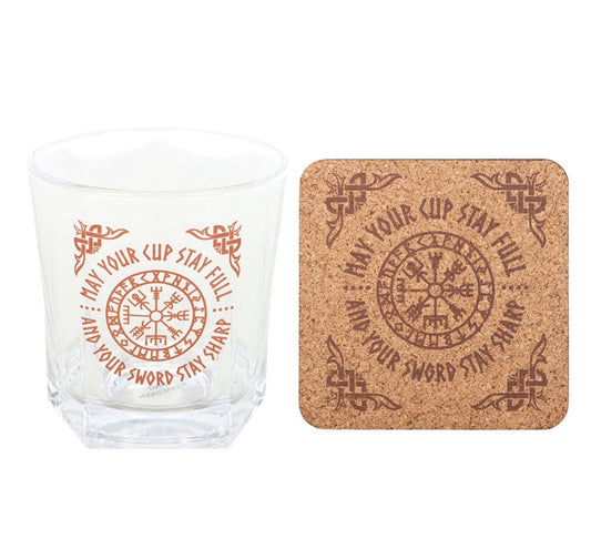 Viking Compass Lowball Glass with Coaster