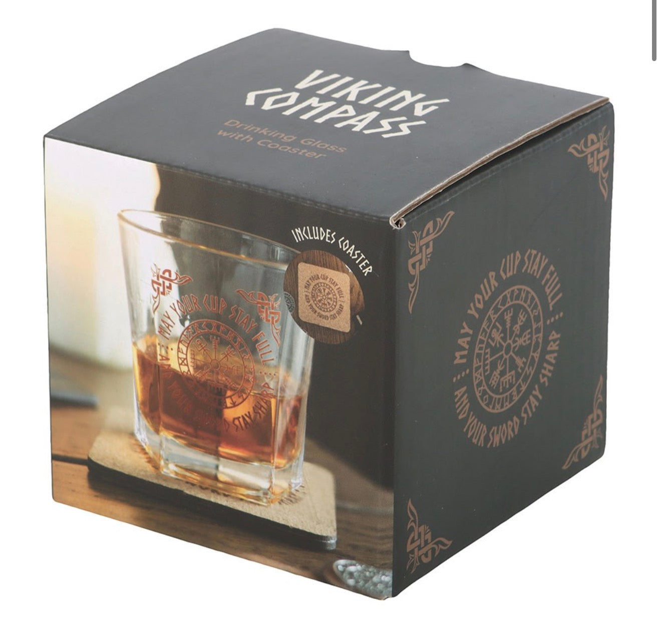 Viking Compass Lowball Glass with Coaster