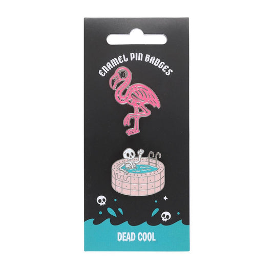 Dead Cool Skeleton and Flamingo Pins - Enamel, Set of 2