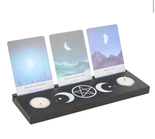 Triple Moon Tarot Card Holder with Tea Light Stand