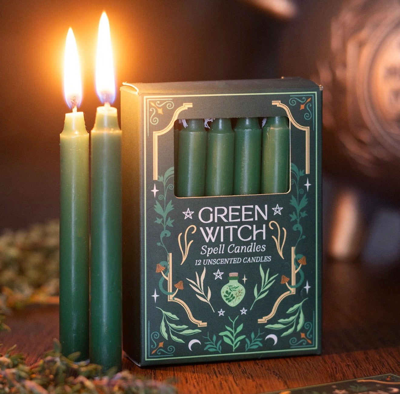 Green Witch Spell Candles - Pack of 12