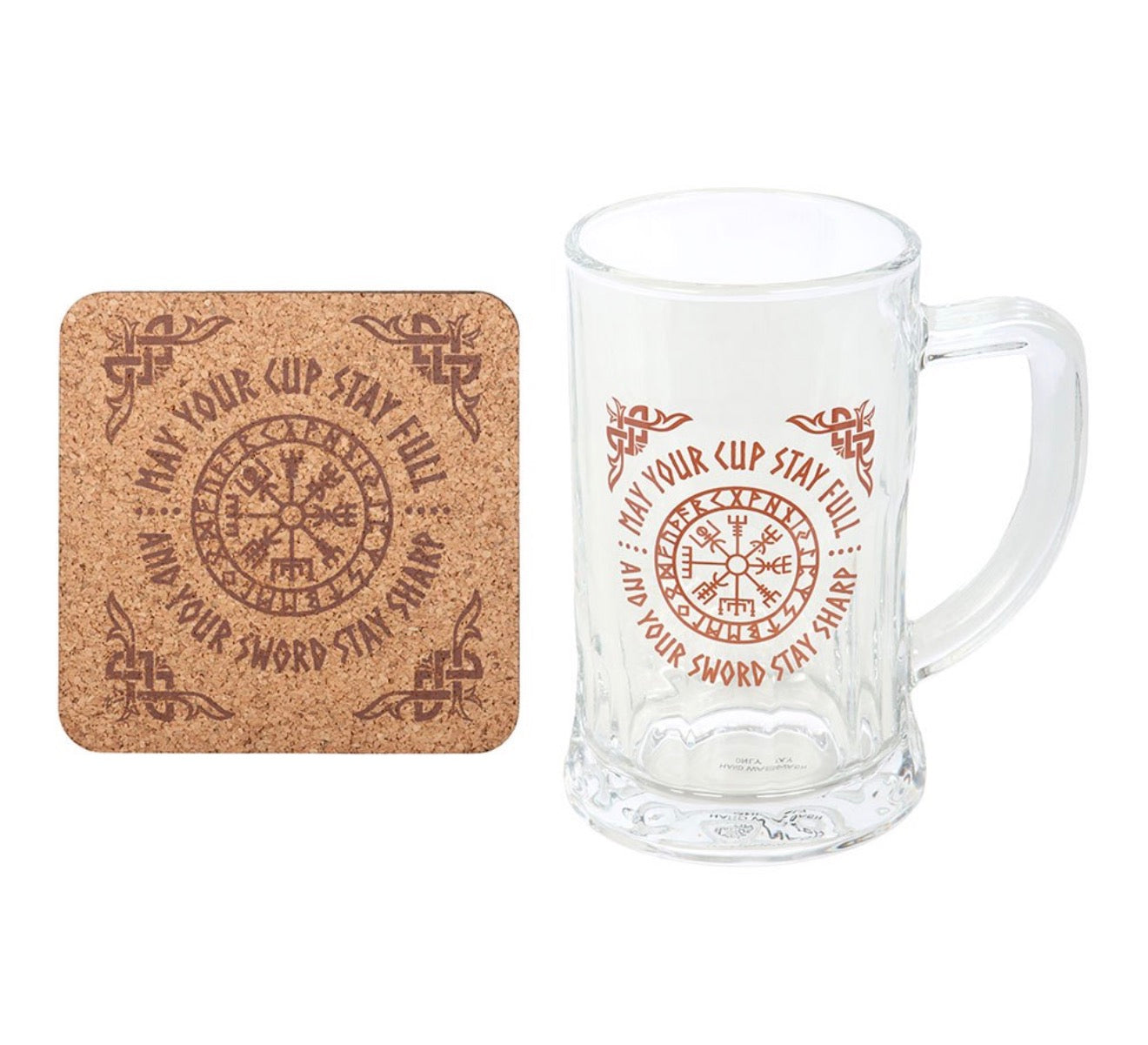 Viking Compass Glass Beer Tankard with Coaster