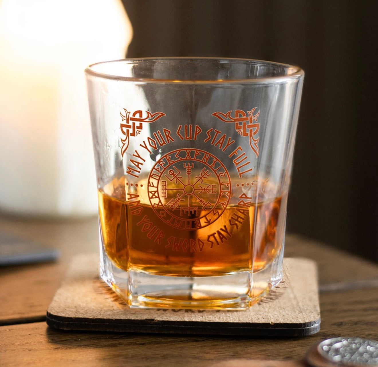 Viking Compass Lowball Glass with Coaster
