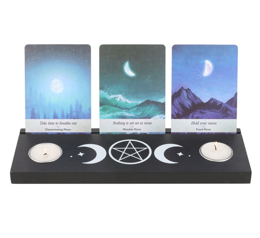 Triple Moon Tarot Card Holder with Tea Light Stand