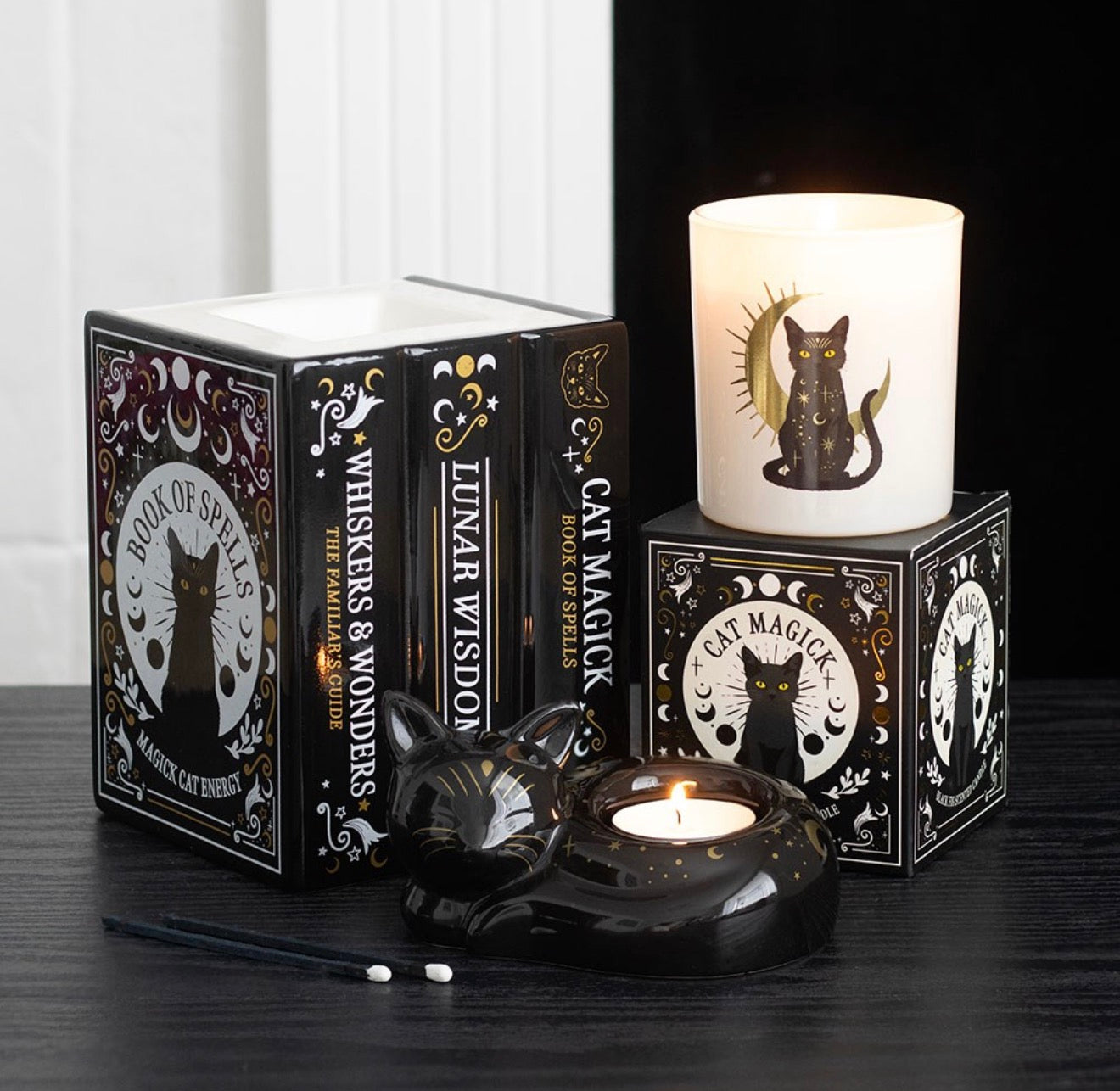 Black Cat Book Stack Oil Burner