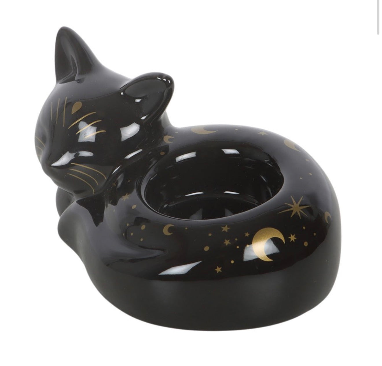 Black Cat Magick Curled Cat Tealight Holder