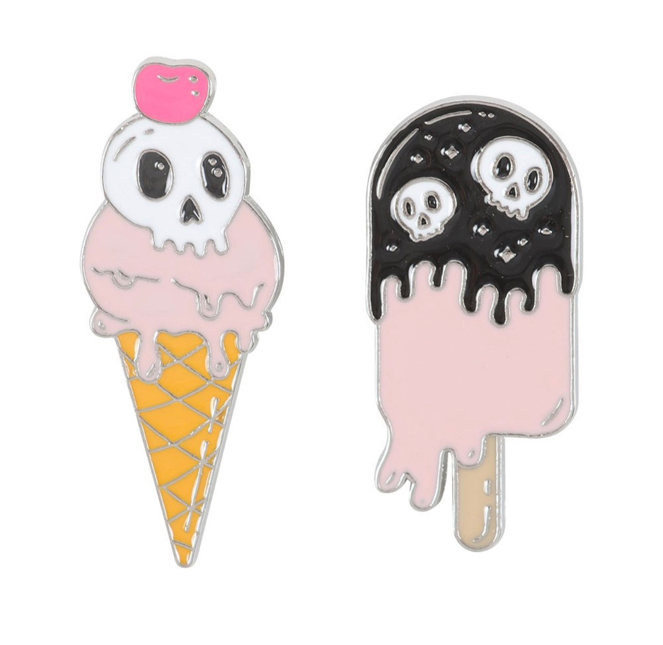 Enamel Freaking Melting Ice Cream Pin Badges Set of 2