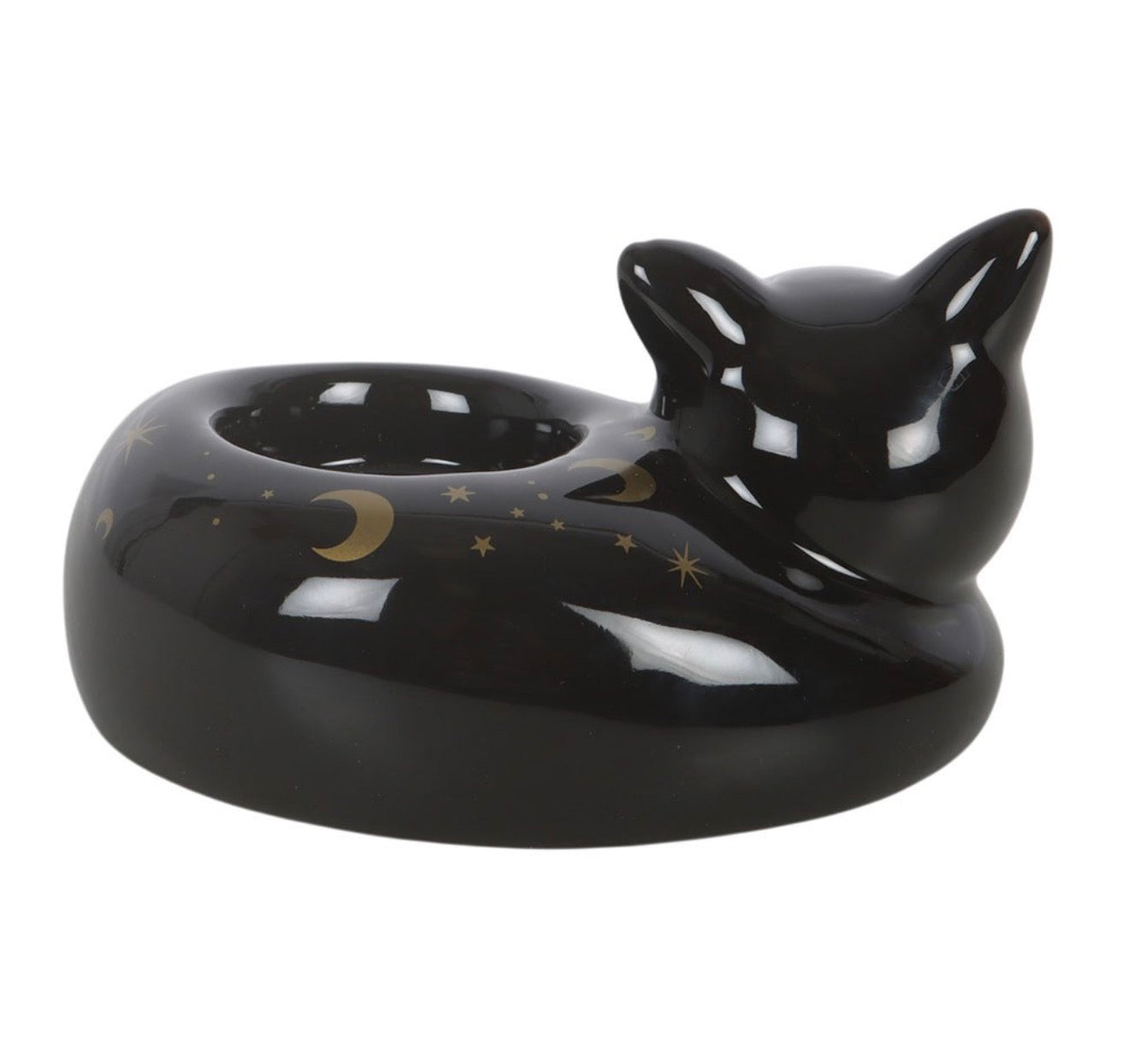 Black Cat Magick Curled Cat Tealight Holder