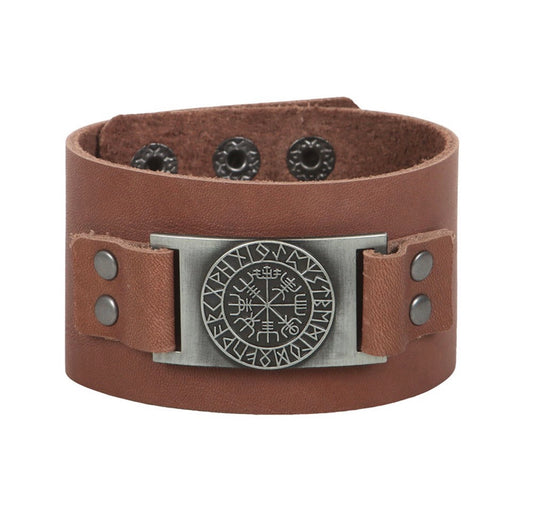 Viking Compass Leather Cuff Bracelet