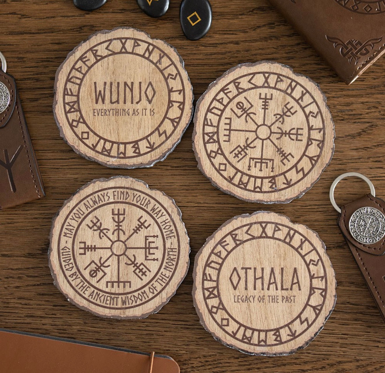 Set of 4 Norse Mythology Wood Slice Coasters