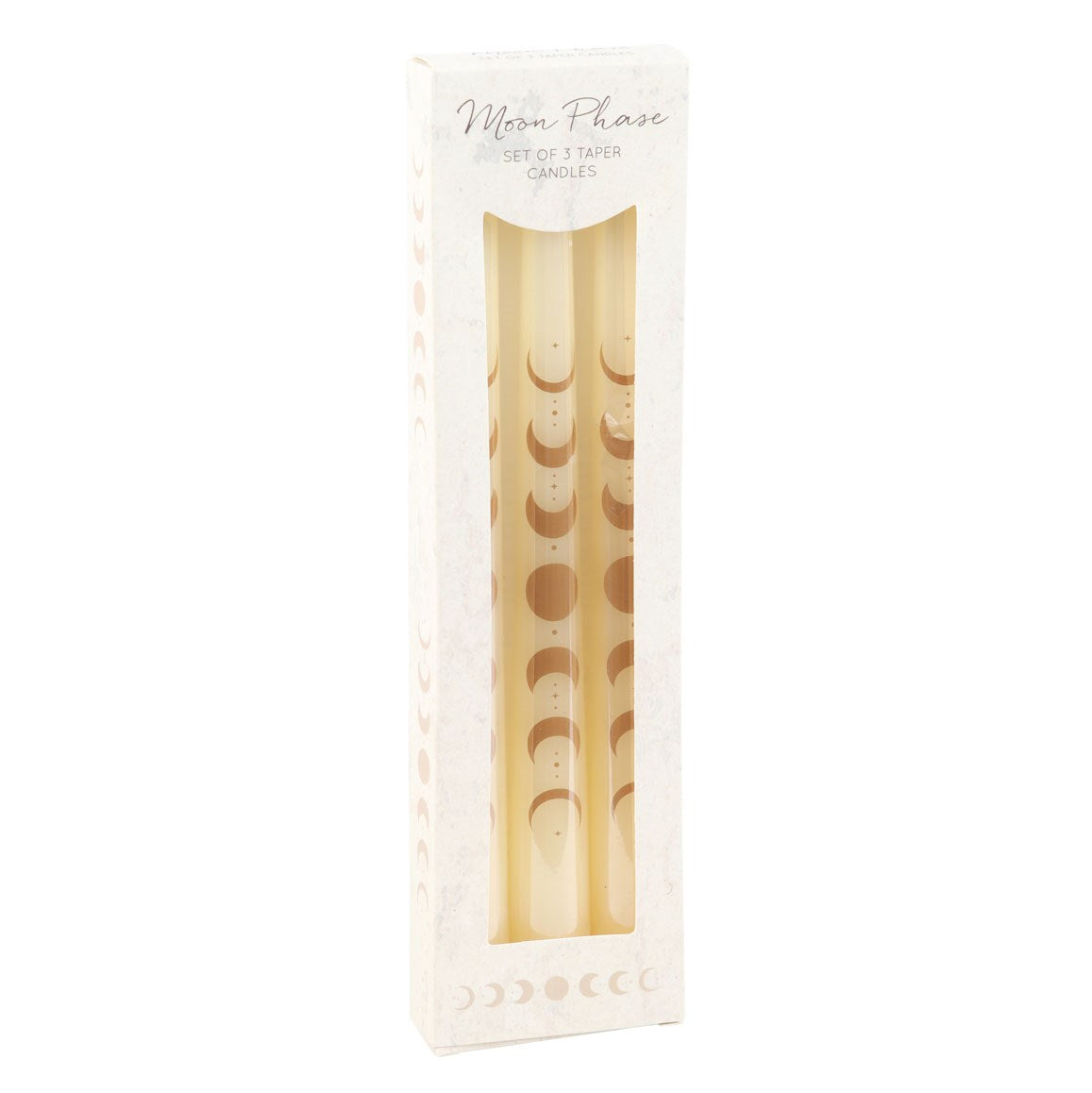 Set of 3 Off White Moon Phases Taper Candles